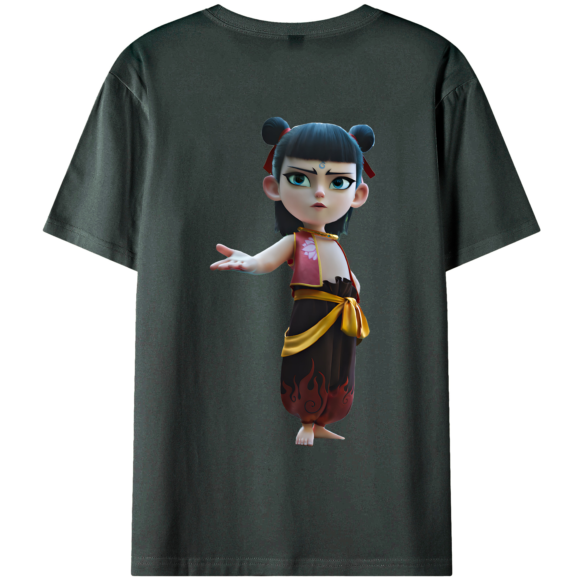 （画像用） Ne Zha 2 ナタ 魔童の大暴れ 綿100％ メンズ半袖Tシャツ（バックプリント） 通気性